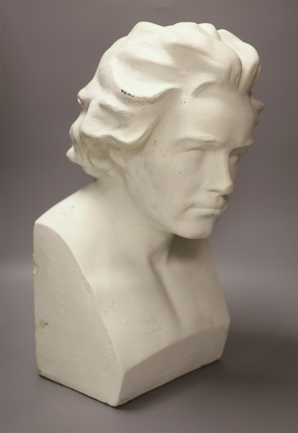 A cast composition portrait bust of Beethoven, height 48cm